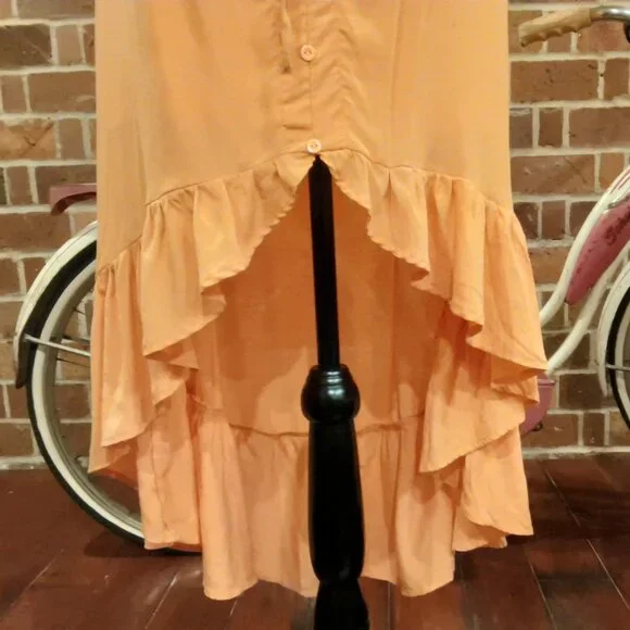 Beautiful π Peachy Orange Off Shoulder Or On Cinch Waist Semi Hi-Low Dress π - Picture 7 of 16